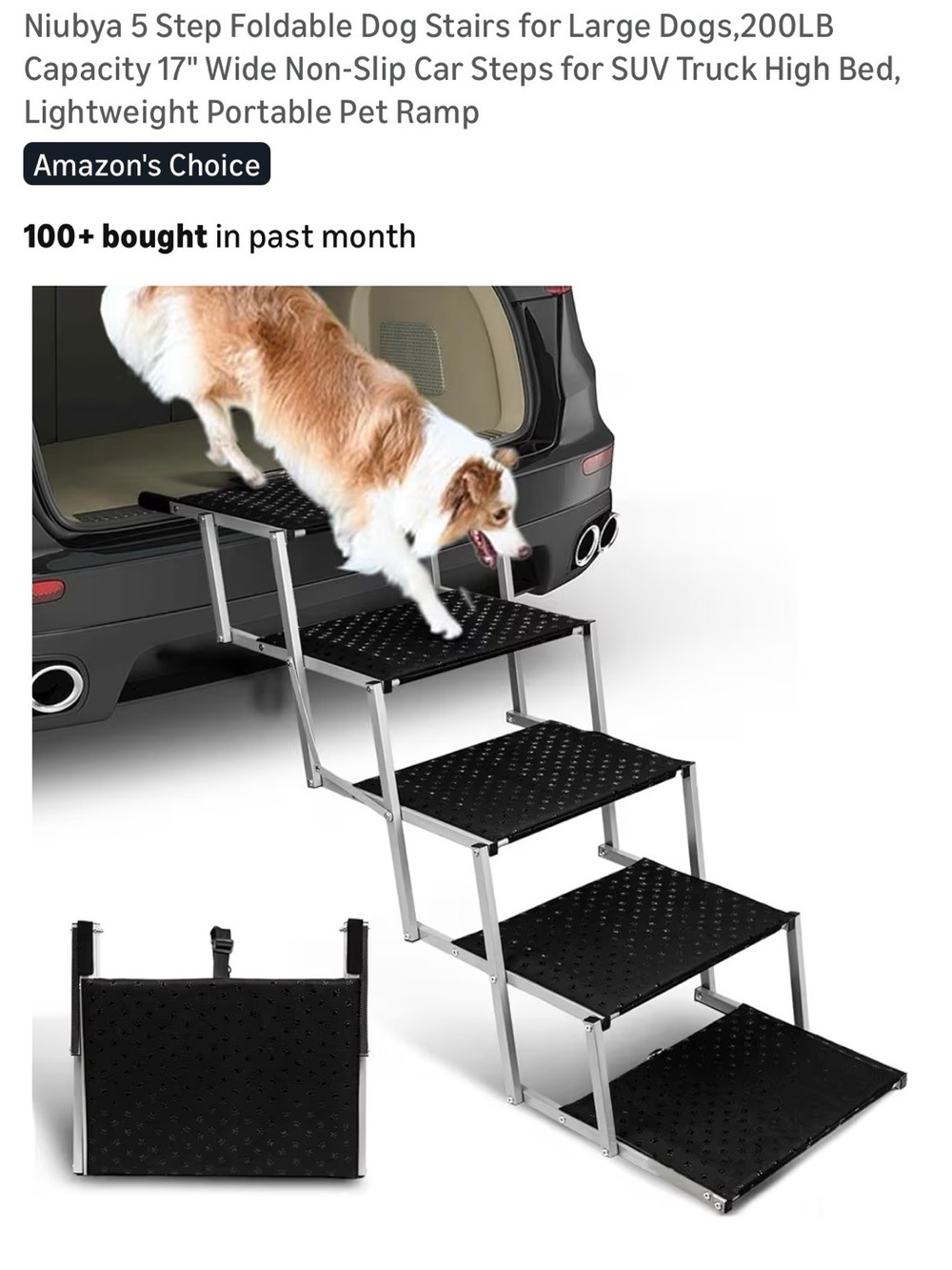 Foldable 5-Step Dog Ramp with Non-Slip Black Steps